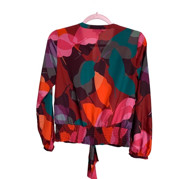 ALLISON JOY RED GRAPHIC PRINT LONG SLEEVE FRONT BUTTON CLOSURE CLASSIC BLOUSE - Picture 11 of 15